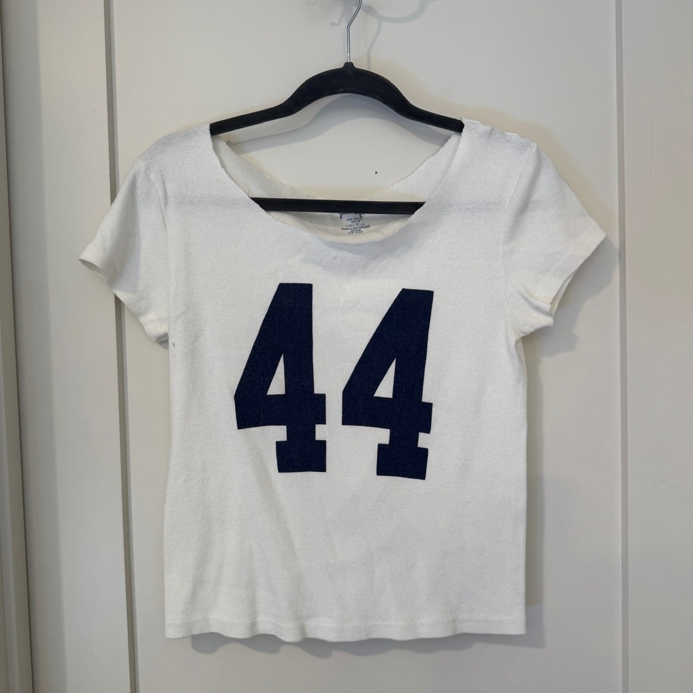 John Galt Brandy Melville White 44 Graphic T-Shirt Short Sleeve Scoop Neck Tee